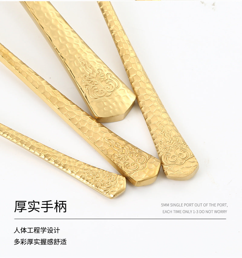 Stainless Steel Tableware Hotel Restaurant Crown Hammered Knife Fork Spoon24Set of Western Steak Knives and Forks - 图片 25