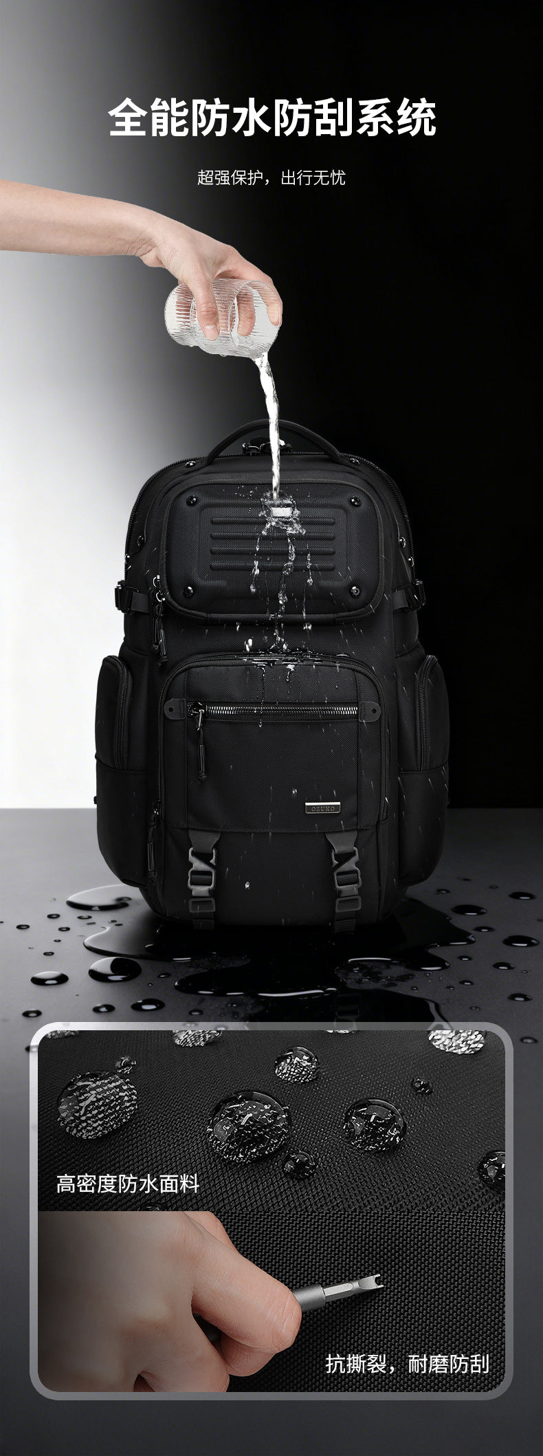 ozuko Business Backpack Men's Large Capacity Waterproof Computer Bag15.6Men's Commuter Backpack with High-End Feel - 图片 14