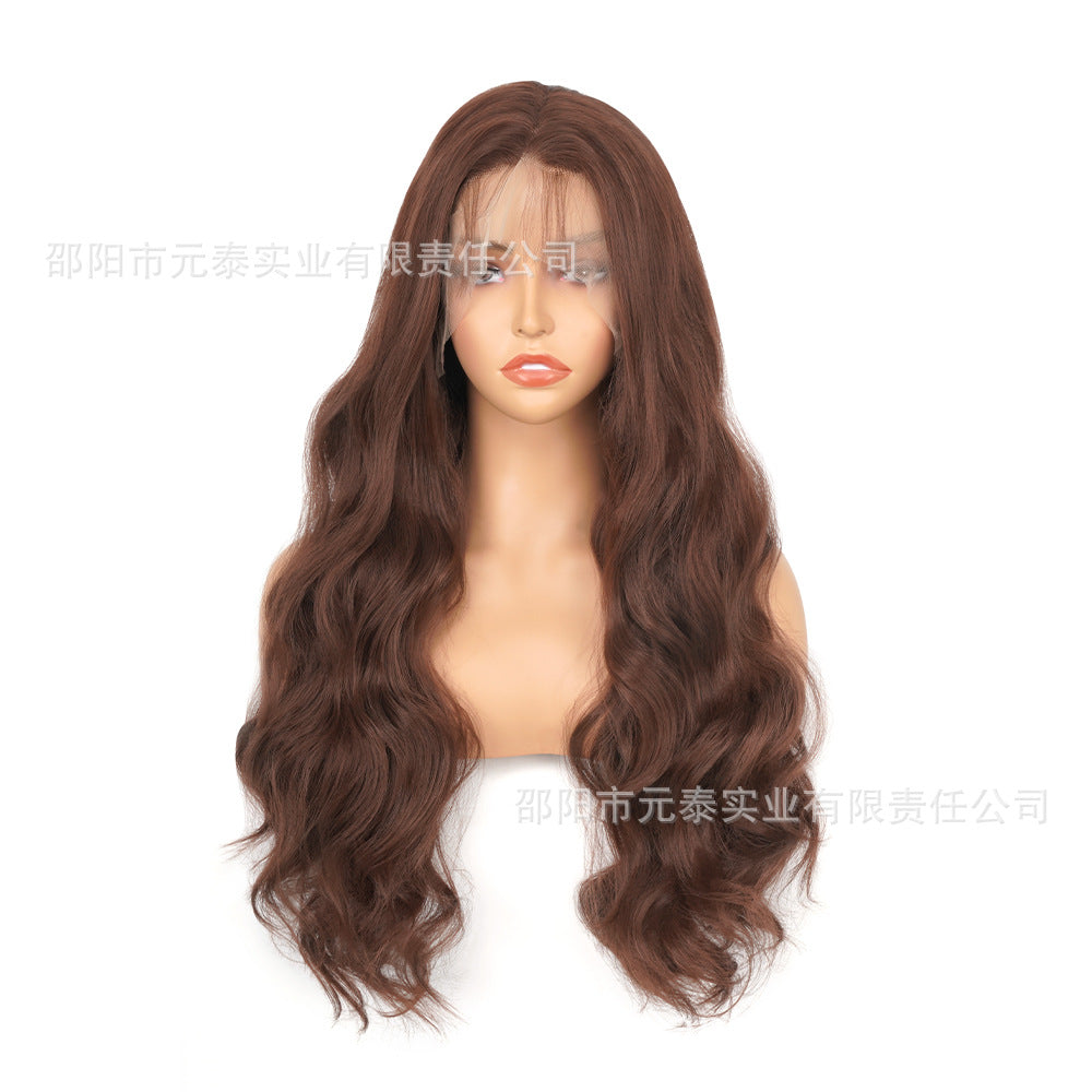 New European and American Style Women's Black Small Middle Part Big Wave Synthetic Long Curly Hair Lace Front Wig Wholesale - 图片 6