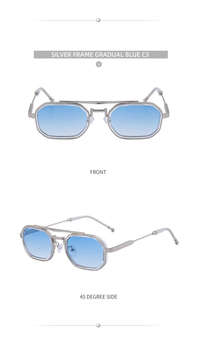 2025New Small Frame Glasses Men Double Beam retro Sunglasses Men's High Sense Full Frame Sunscreen Sunglasses shades - 图片 57