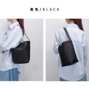 Autumn and Winter Niche row Bucket Bag Top Layer Cowhide Single Shoulder Bag Large Capacity Tote Bag for Women Commuting