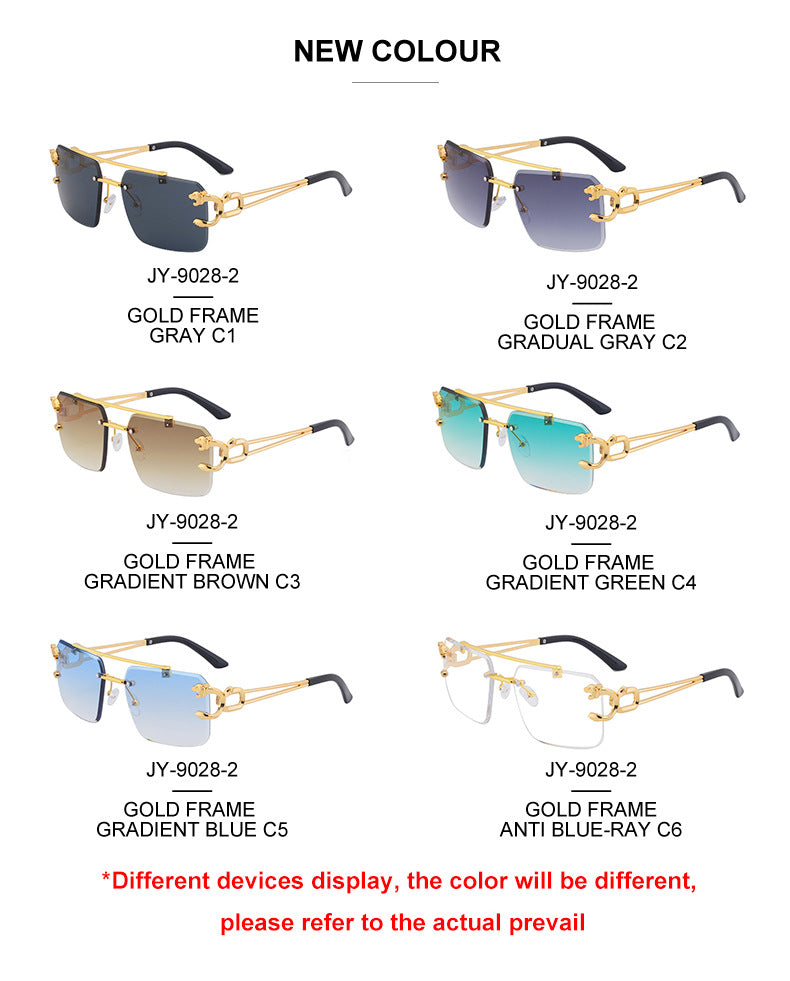 European and American Retro Double Bridge Sunglasses for Men Fashion Leopard Rimless Cut Edge Sunglasses for Women Wholesale shades - 图片 26