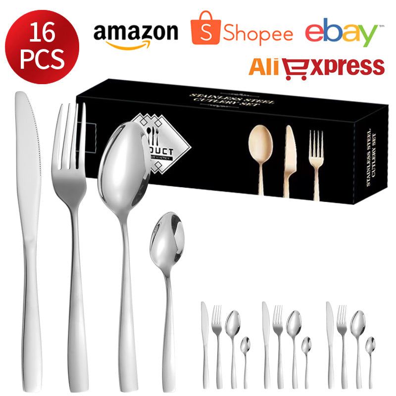 410Stainless Steel Tableware24Set of Hotel Western Dining Square Handle Steak Knife, Fork, Spoon, Tea Spoon - 图片 11