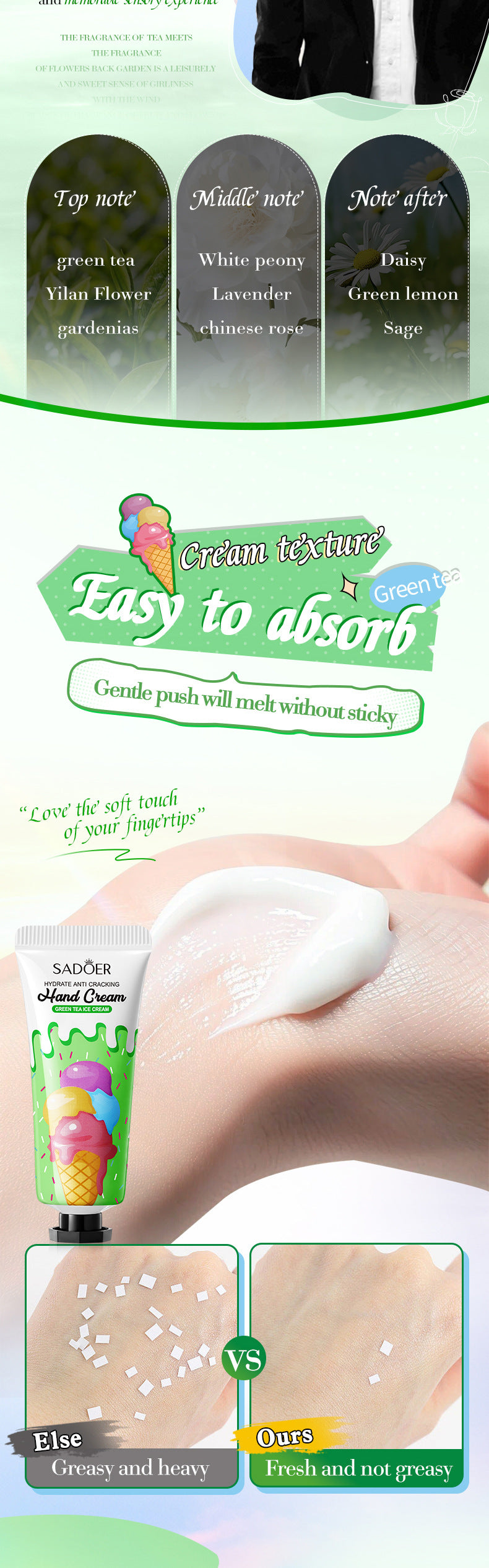 Green Tea Ice Cream Hydrating Hand Cream SADOER Autumn and winter hand cream cross-border foreign trade wholesale - 图片 17