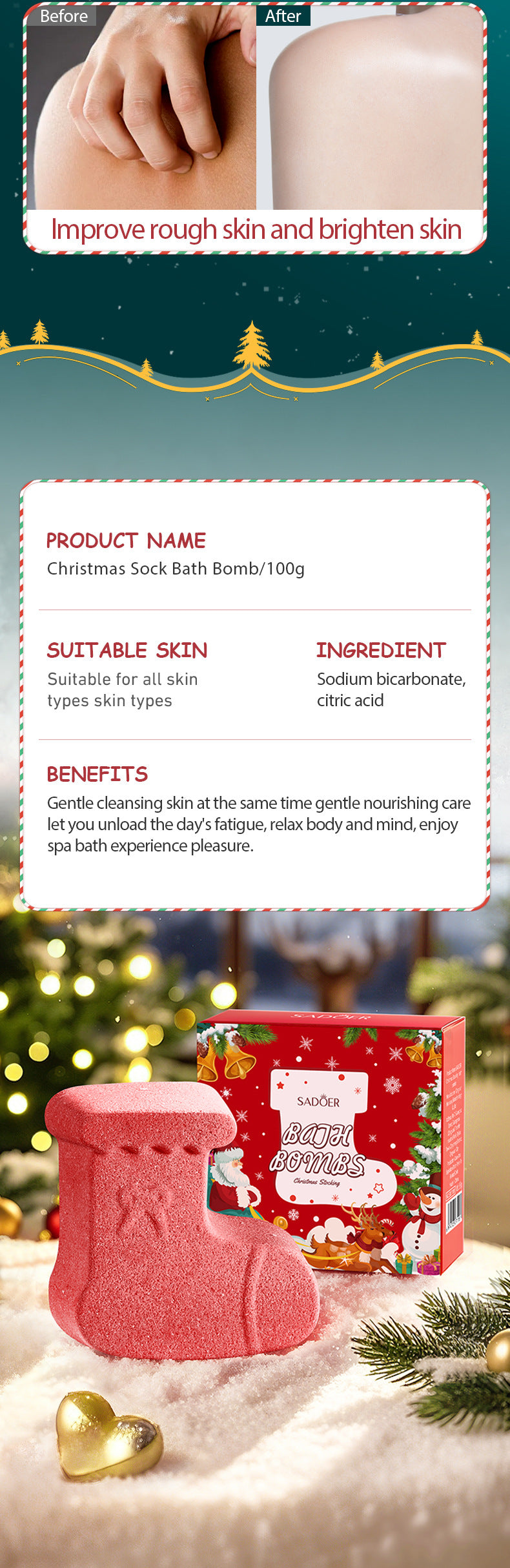 Cross-Border Christmas Stocking Bath Bombs SADOER Deep Cleansing Body Bath Bath Salts Export Manufacturer Wholesale - 图片 15