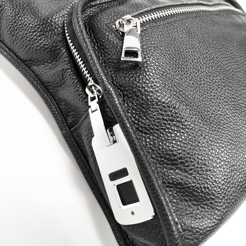 Fingerprint Lock Bag Genuine Leather New Business Commuting Backpack Fashion Small Crossbody Bag Men's Shoulder Bag Portable - 图片 12
