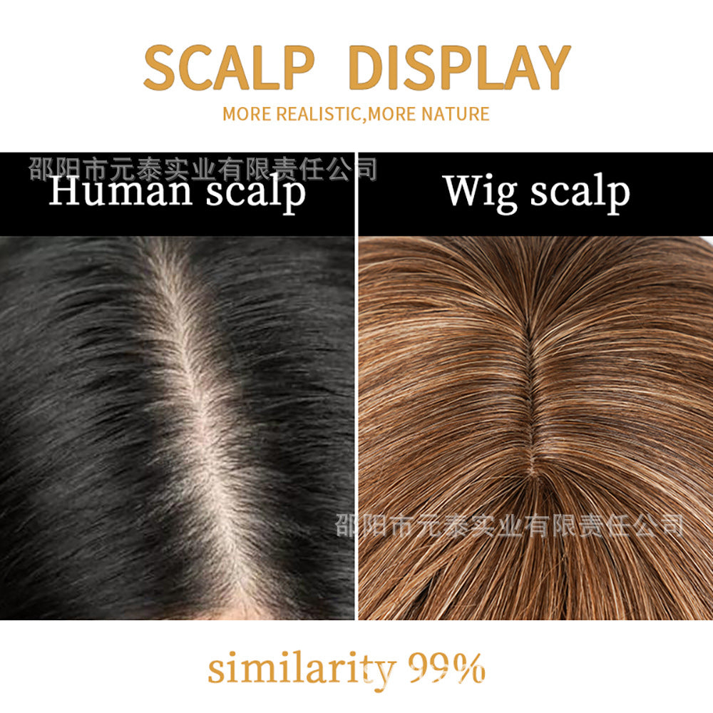 European and American Medium-Length Wig Two-Tone Scalp Air Bangs African Medium Short wigs Two-tone Design - 图片 4