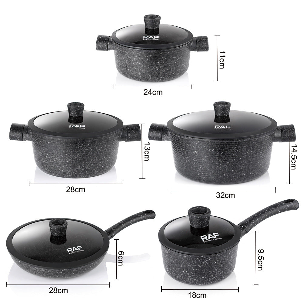 RAF Hot Sale Non-Stick Pan Ceramic Inside and Out Flat Bottom Cooking Pan Universal Stove Cookware Set Ten-Piece Set - 图片 11