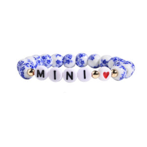 Mother's Day Gift Bracelet for Women, Festive Chinese Style Bracelet8mm Orchid Beaded MAMA Alphabet Blue and White Porcelain Bracelet