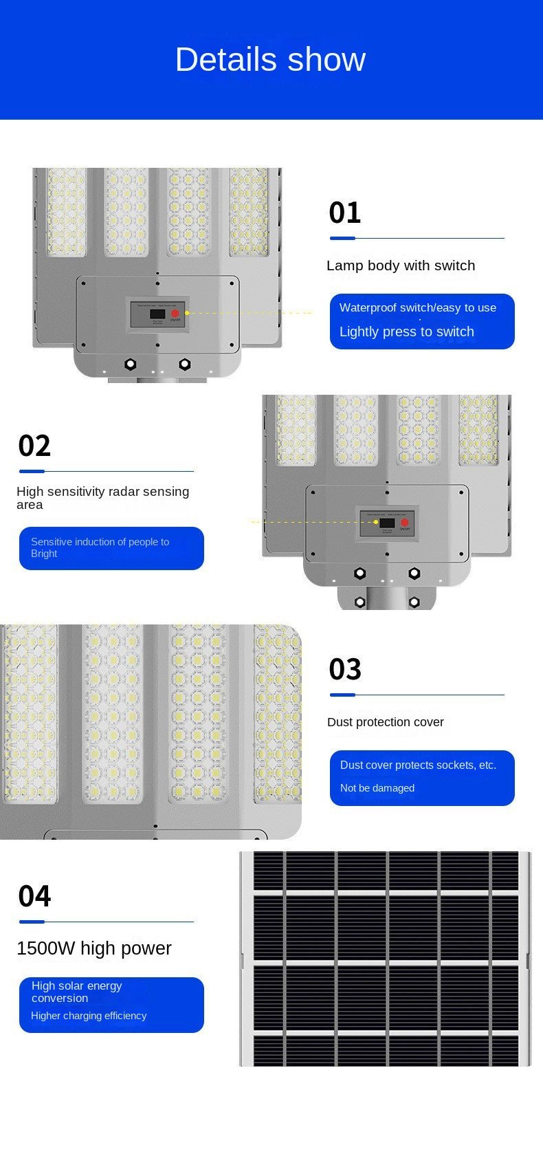 Solar Lamp Outdoor Yard Waterproof Super Bright ABS3000W Street Factory Building LED Lighting Street Light - 图片 23