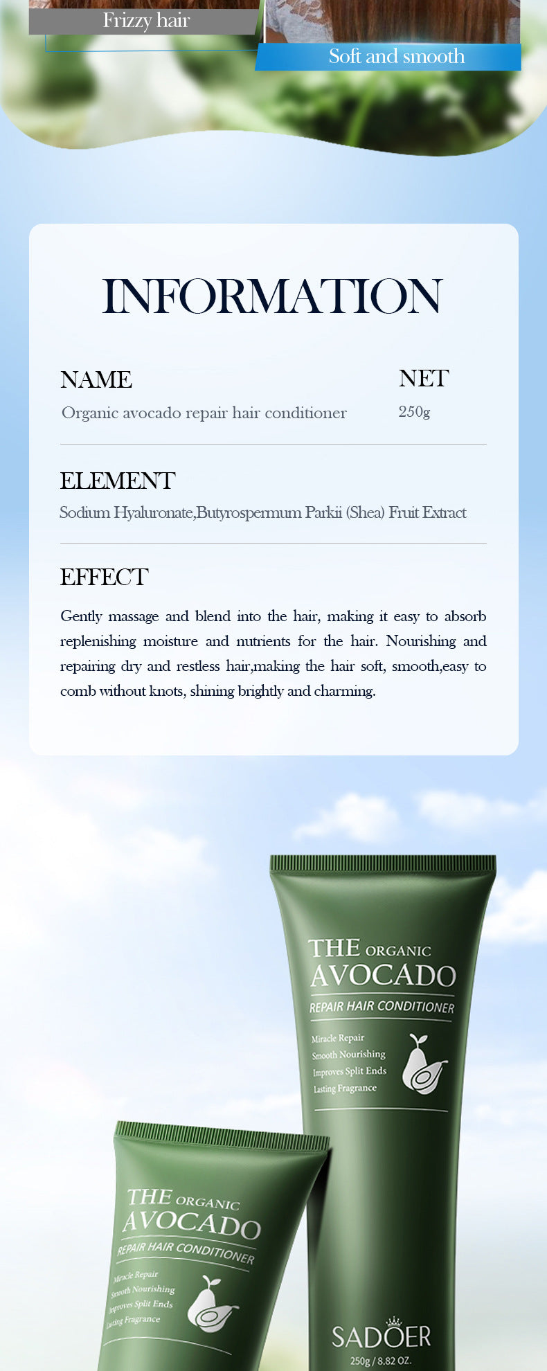 Avocado Smooth Conditioner250g SADOER Cross-border foreign trade wholesale of frizz improvement conditioner - 图片 15