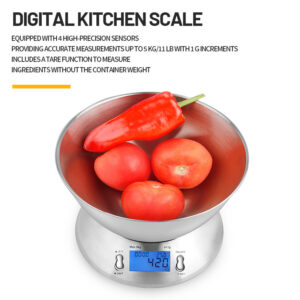 Precision household stainless steel electronic food commercial 5kg ingredients stainless steel bowls and plates baking kitchen electronic scales