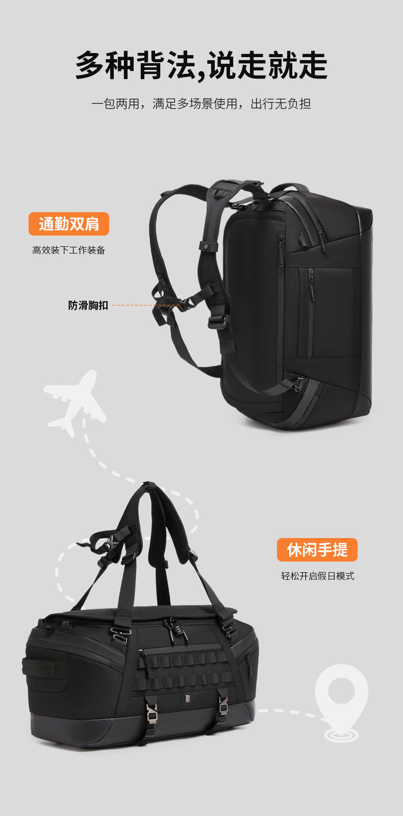 Men's Travel Bag Multifunctional Sports Fitness Bag Large Capacity Waterproof Travel Bag Business Trip Handheld Backpack - 图片 12