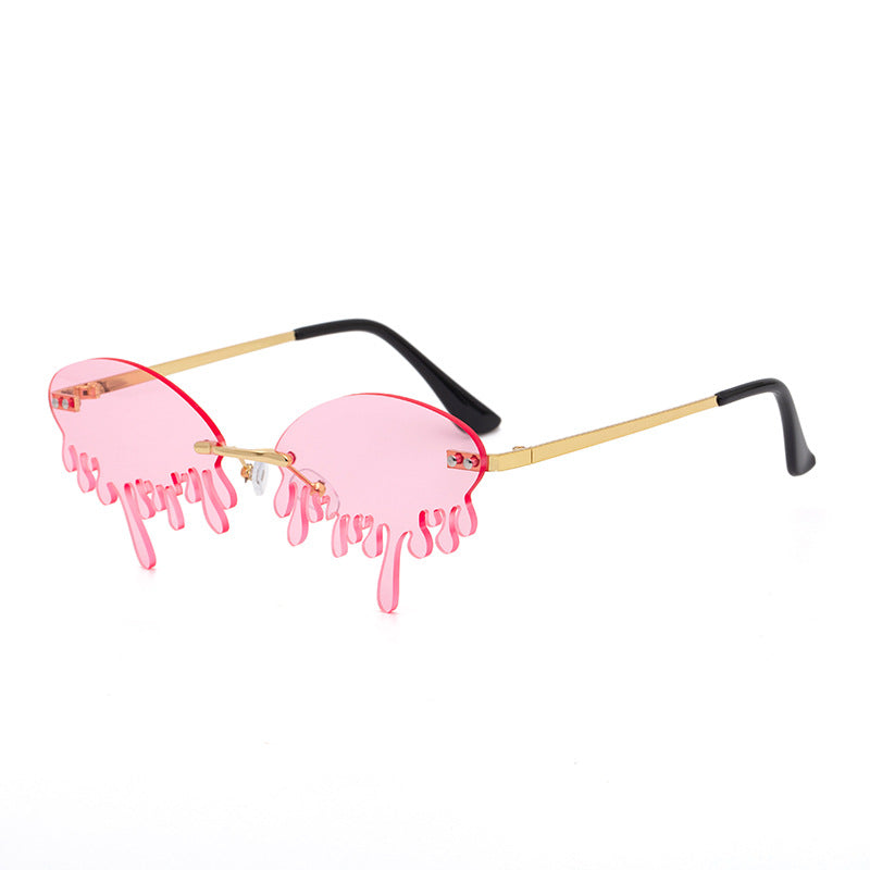 Christmas Costume Personality Tear Sunglasses for Women Metal Frameless Sunglasses Trendy European and American Party Funny Glasses