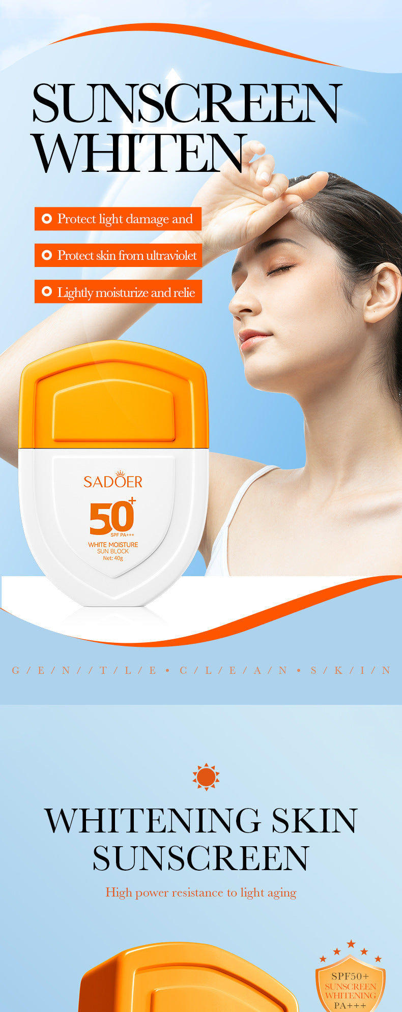 Sunscreen40g SADOER Lightweight Moisturizing Primer SPF50+Hydrating Clear Cross-Border Wholesale - 图片 5