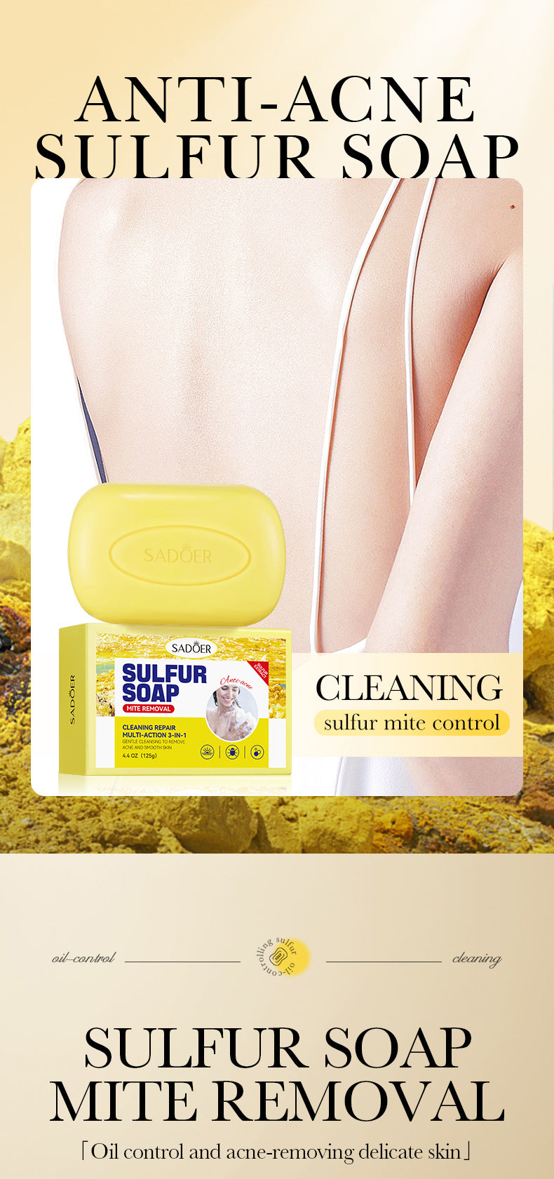 Sulfur Mite Removal Soap125gSADOER Universal Handmade Soap for Body Cleansing, Fragrant Soap, Cross-Border Wholesale - 图片 8