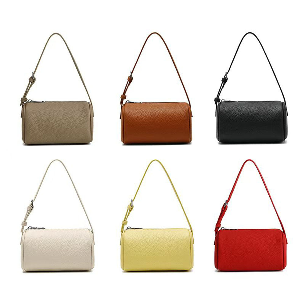 Genuine Leather Women's Bag Round Handbag Top Layer Cowhide Simple Versatile Underarm Shoulder Bag Pillow Crossbody Small Bag - 图片 8