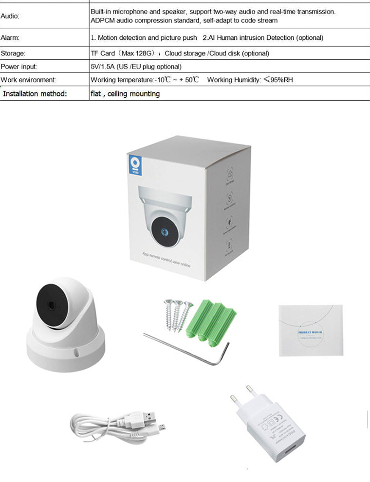 360Panoramic View WiFi Dome Camera V380Conch Wireless Camera Monitor HD Wide Angle - 图片 14