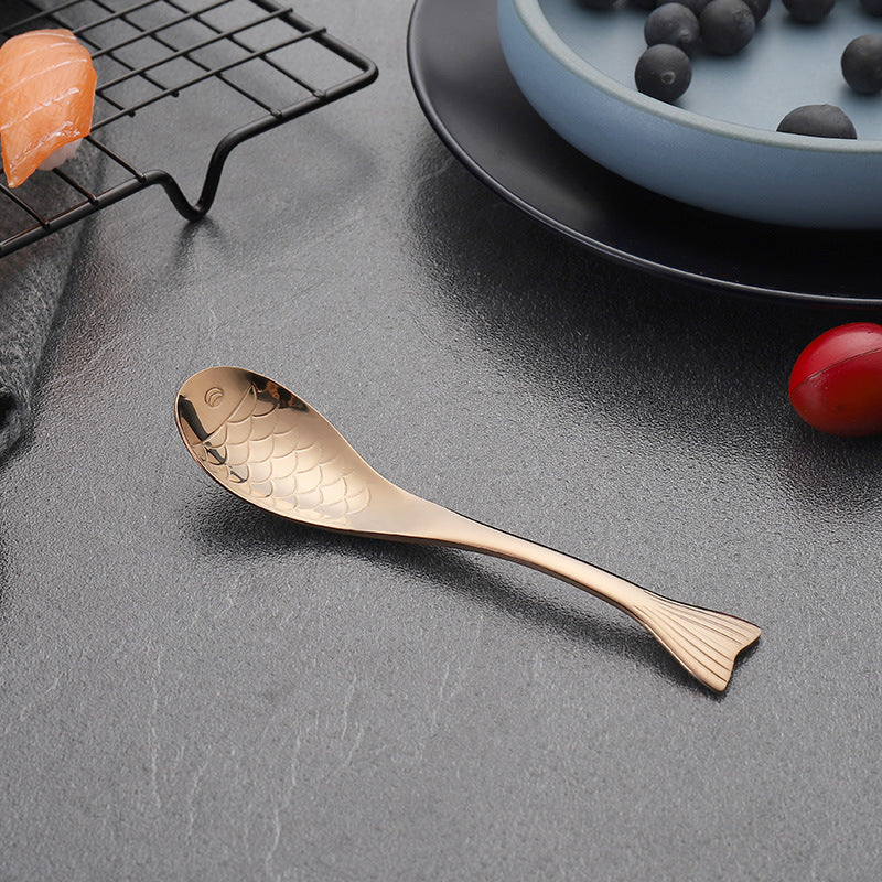 304Stainless Steel Spoon Cooking Restaurant Spoon Pickled Fish Spoon Cartoon Spoon PVD Titanium-plated Colorful Fish Tail Cute Spoon - 图片 18