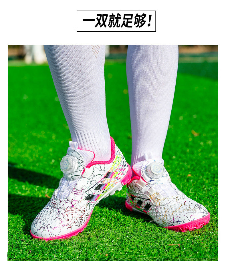 New style soccer shoes for men, women, and children with rotating buckle TF Broken Nail Style Youth Student Grassland Competition Training Shoes - 图片 21