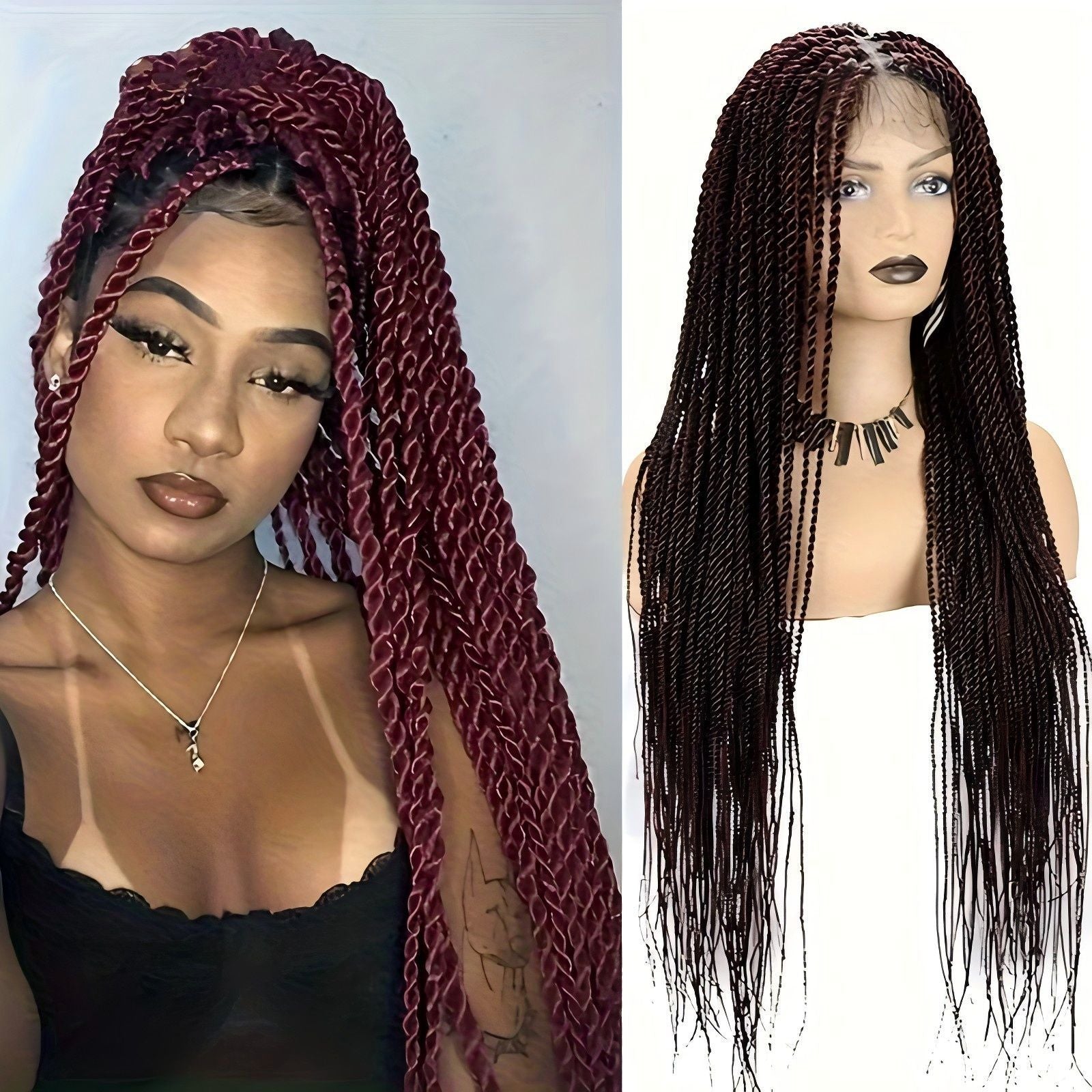 TEMU Cross-Border Foreign Trade Hot-Selling Full Lace Hand-Twisted Two-Pleat Synthetic Hairpiece lace braid wig - 图片 19