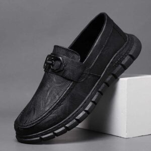 Spring New Casual Leather Shoes for Men British Style Breathable Trendy Versatile Sneakers Business Black Korean Version Work Shoes Trendy