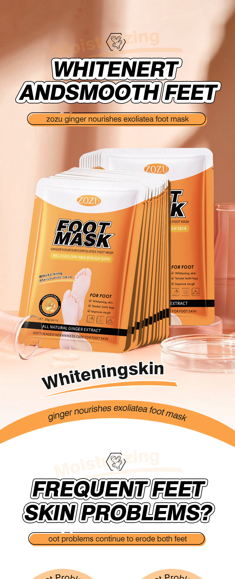 Ginger Foot Mask35g ZOZU Moisturizing, rejuvenating, and nourishing foot mask for cross-border foreign trade wholesale - 图片 8