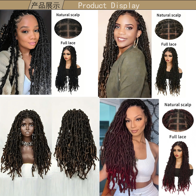 European and American Cross-Border Butterfly Curly Synthetic Full Lace Butterfly Curly Headband Butterfly Locs Full Lace Headpiece - 图片 10