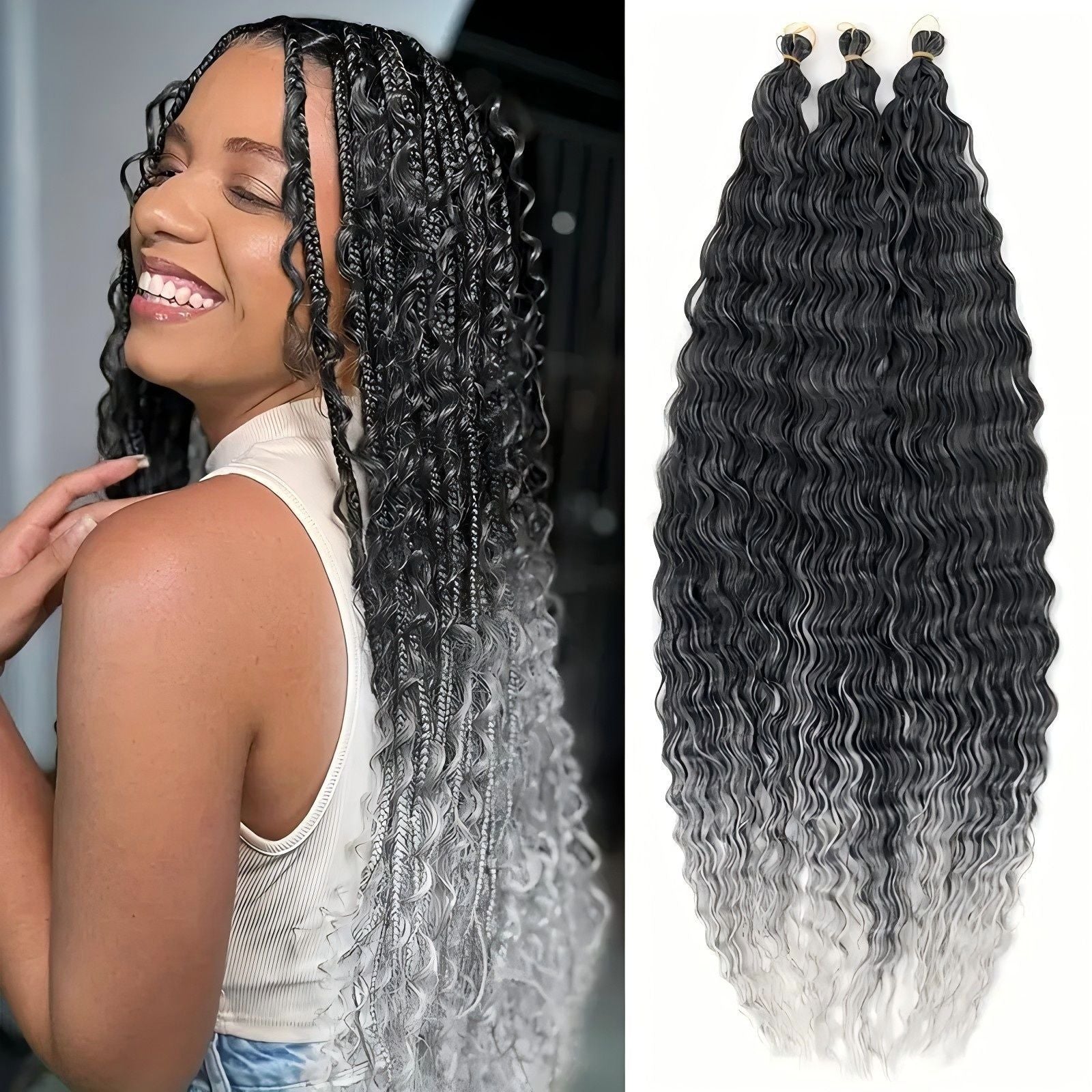 European and American Cross-Border African Synthetic Hair Wig Crochet Hair Extensions Curly Hair Piece DeepWaterWaveHair Long Curly Hair - 图片 22