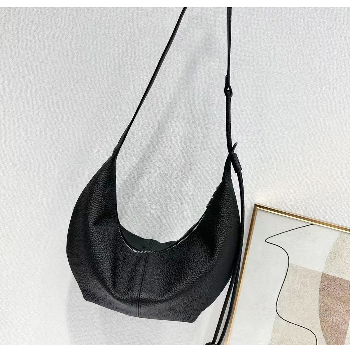 New Genuine Leather Underarm Bag Top Layer Cowhide Horn Dumpling Bag Simple Casual Versatile Single Shoulder Crossbody Bag - 图片 12