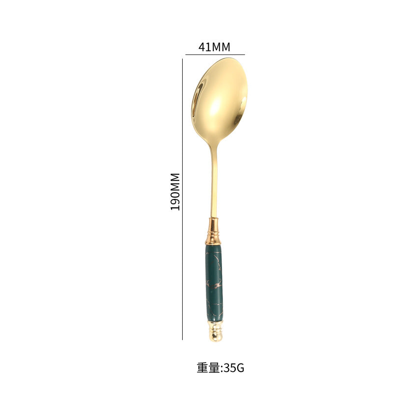 Stainless Steel Cutlery Restaurant Western Steak Knife Fork Imitation Marble Pattern Ceramic Handle Knife Fork Spoon Tea Spoon Tea Fork Set - 图片 15