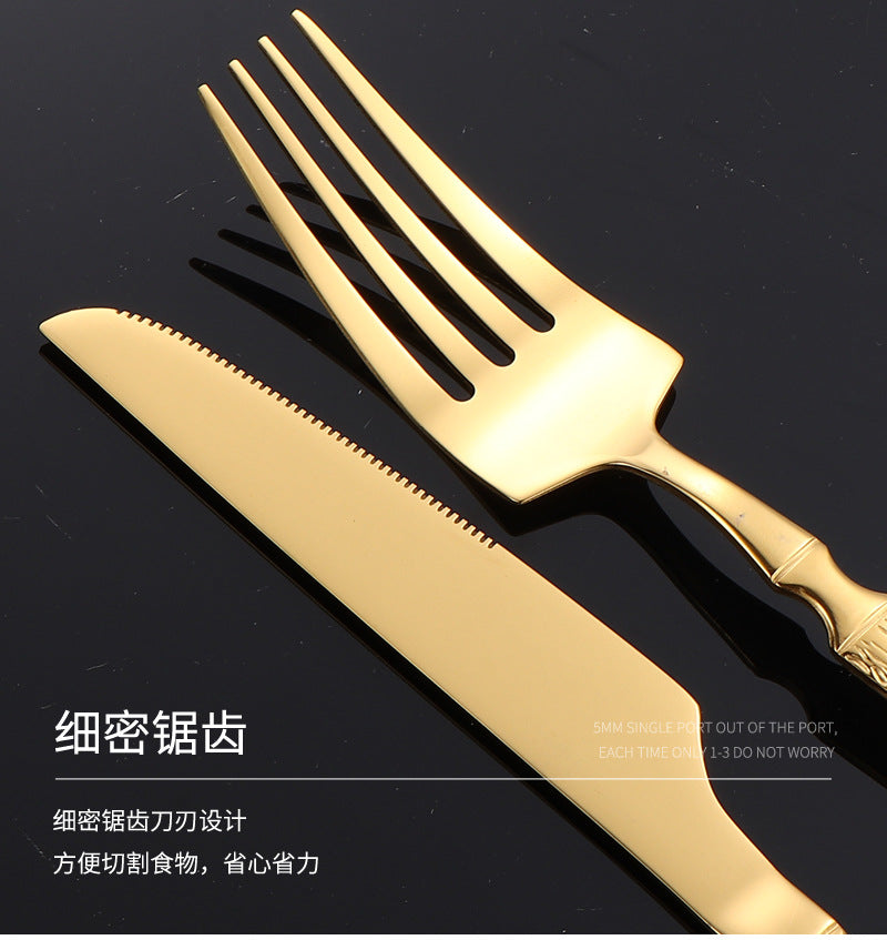 410Stainless Steel Cutlery Hotel Restaurant Hammered Knife Fork Spoon Set Western Small Waist Bark Pattern Steak Knife Fork - 图片 36