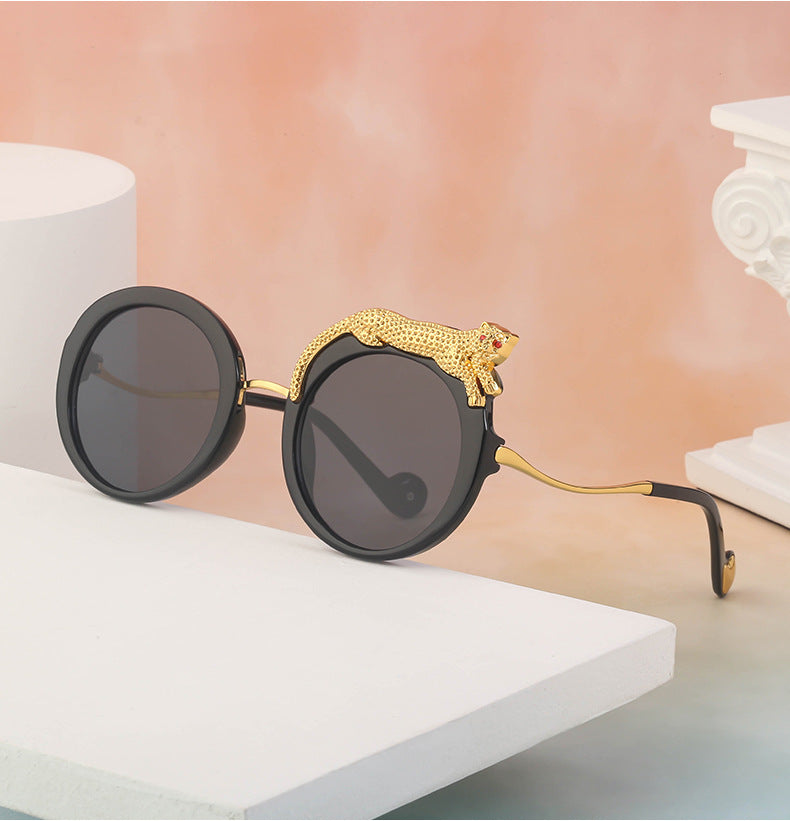 2025New Anti-Blue Light Glasses for Women Leopard Head Diamond-Studded European and American Round Frame Sunglasses Trendy Large Frame Sunglasses High-End Feel - 图片 20