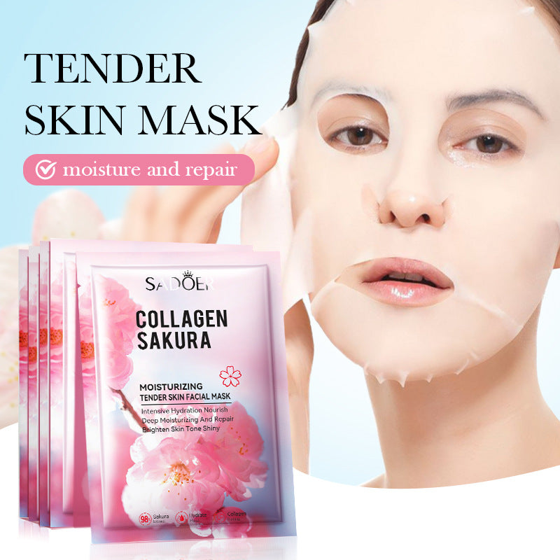 Sakura Facial Mask Sheet Pack SADOER Collagen Moisturizing Rejuvenating Nourishing Face Mask Cross-Border Wholesale