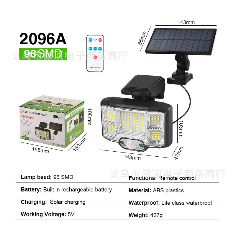 Outdoor Solar Street Light Waterproof Split Wall Light Garden Courtyard Light Human Body Sensor Light Rotatable Three-Head Light - 图片 24