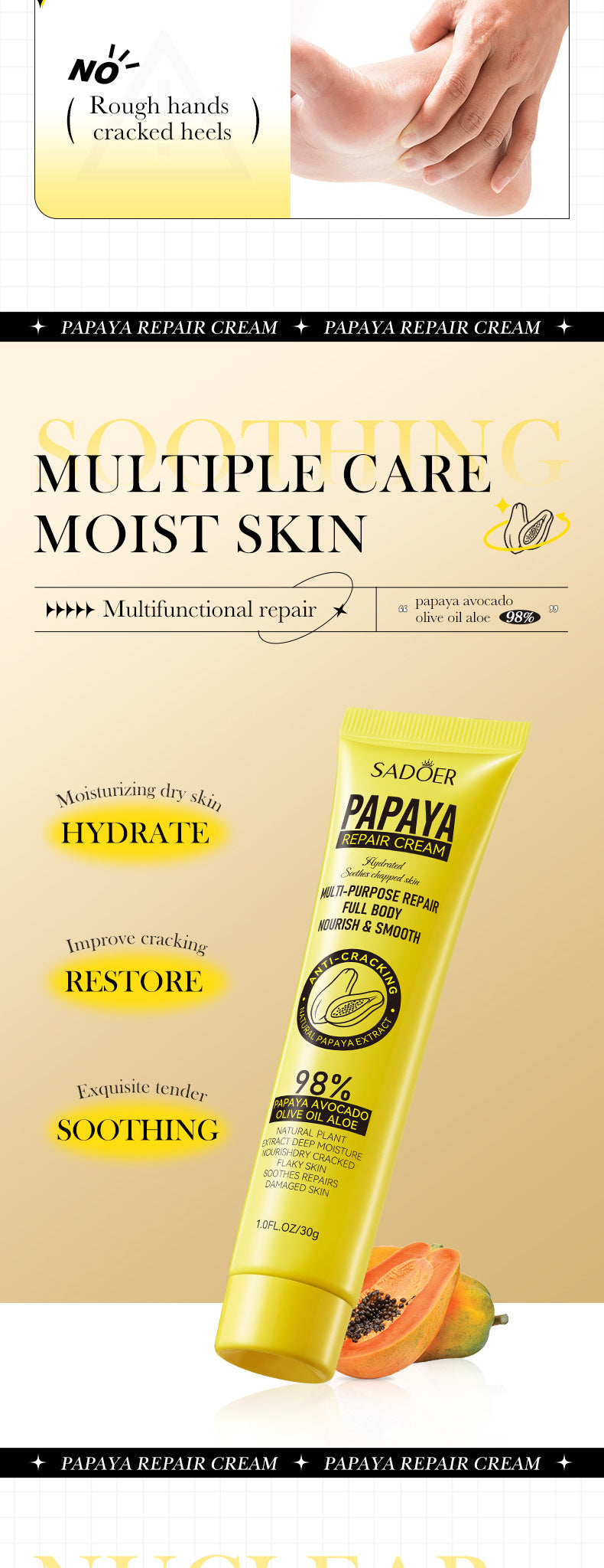 Papaya Skin Rejuvenation Cream30g SADOER Anti-chapped Body and Face Cream Wholesale for Cross-border Trade - 图片 8