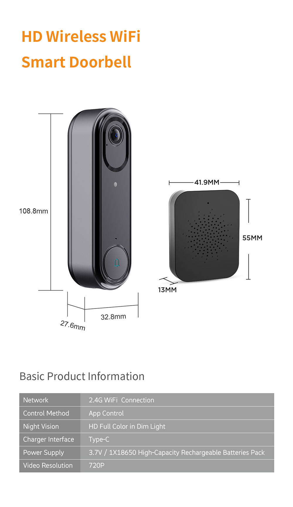 Intelligence Z80Doorbell for Home Use Low Power Consumption Wireless wifi Video Doorbell HD Night Vision Surveillance Doorbell with Ding Dong - 图片 15