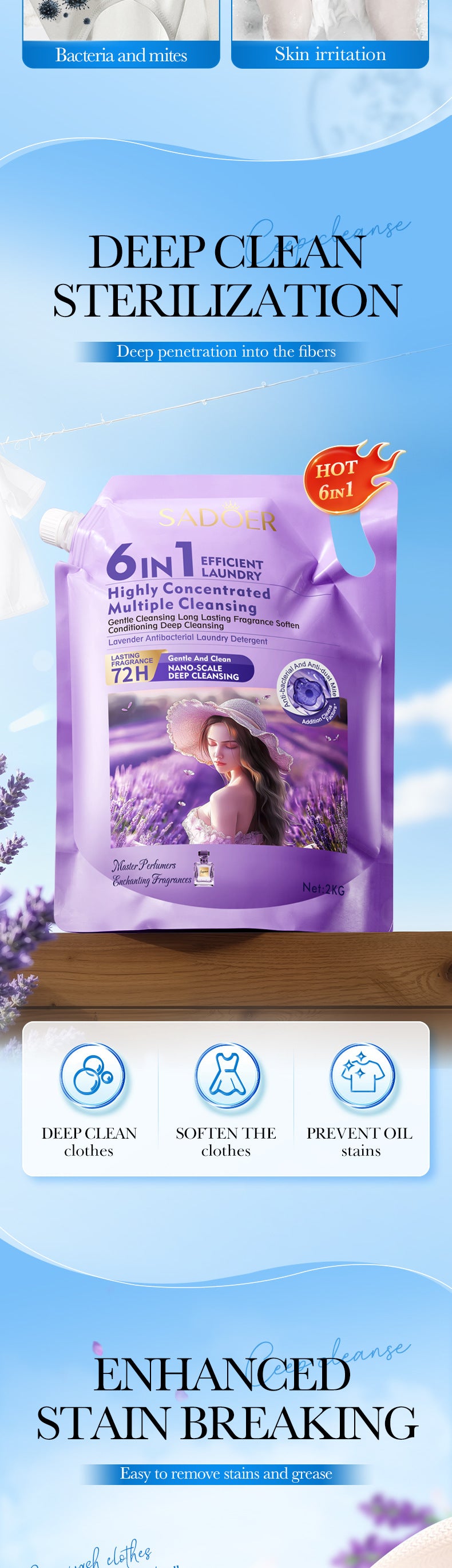 Cross-border Large Capacity Lavender Antibacterial Laundry Detergent2KG Clean Fragrance Export Manufacturer Wholesale - 图片 10