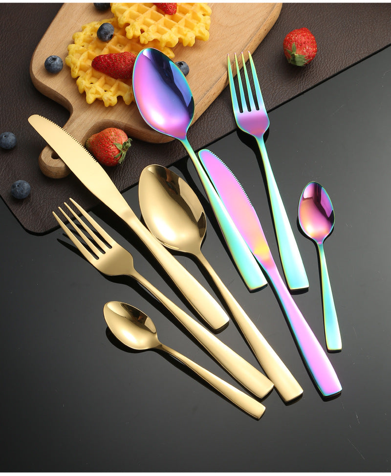 410Stainless Steel Cutlery Western Food Square Handle Knife Fork Spoon4Gift Set Cutlery Set Steak Knife Fork Spoon - 图片 24