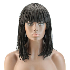 In Stock Bangs Medium-Length Small Braided Hairpiece Black Afro Fringe Braid Wigs