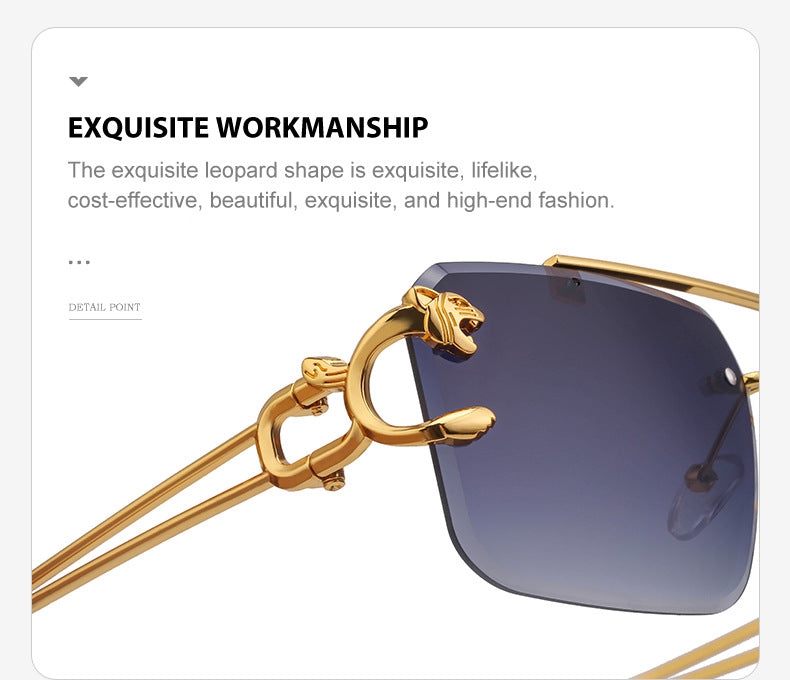 European and American Retro Double Bridge Sunglasses for Men Fashion Leopard Rimless Cut Edge Sunglasses for Women Wholesale shades - 图片 20