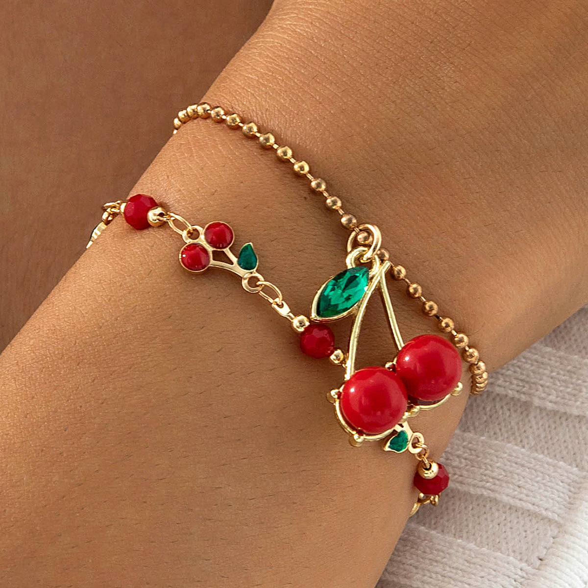 European and American Style Jewelry Light Luxury Imitation Pearl Cherry Necklace High-End Versatile Grass Multi-Layer Stacking Necklace Wholesale - 图片 5