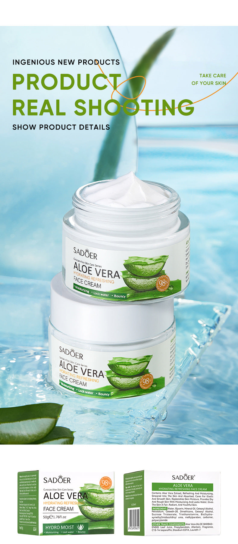 Aloe Vera Skincare Set SADOER Cleansing, hydrating, moisturizing, and nourishing foreign trade manufacturer wholesale - 图片 57