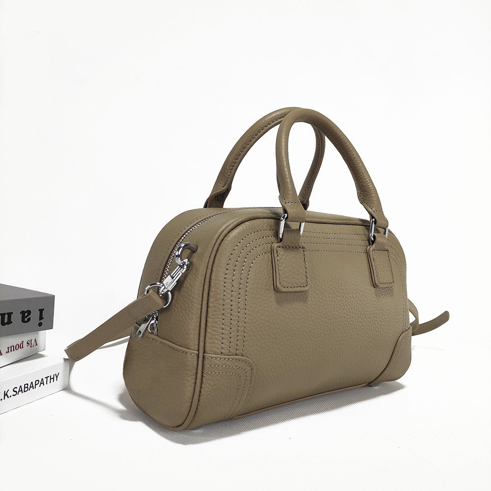 Large Capacity Genuine Leather Bag Top Layer Cowhide Women's Bag Single Shoulder Crossbody Ladies' Bag Handbag Round Bag Fashion Versatile - 图片 11