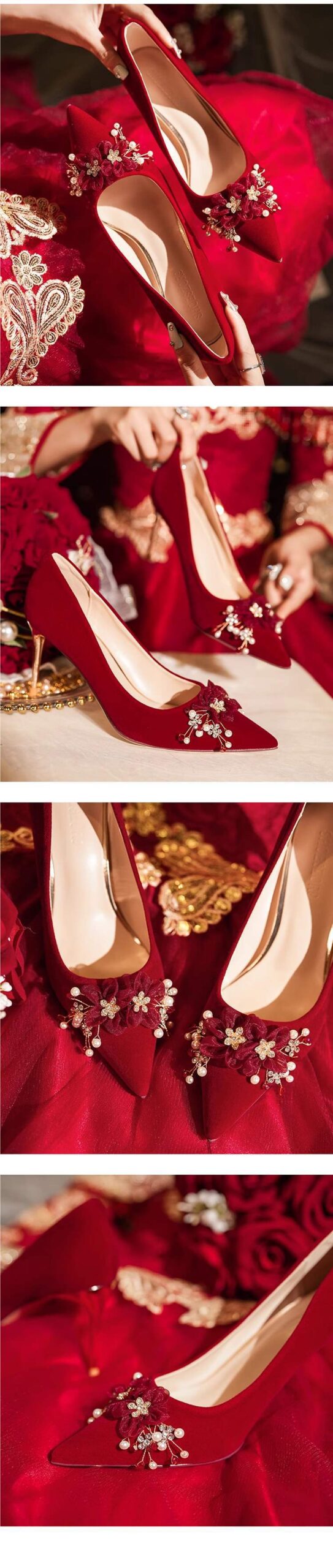 2025New Style Chinese-French Wedding Dress Toast Wedding Banquet Wedding Shoes Women Xiuhe Dress Low Heel Comfortable Bride High Heels - 图片 15