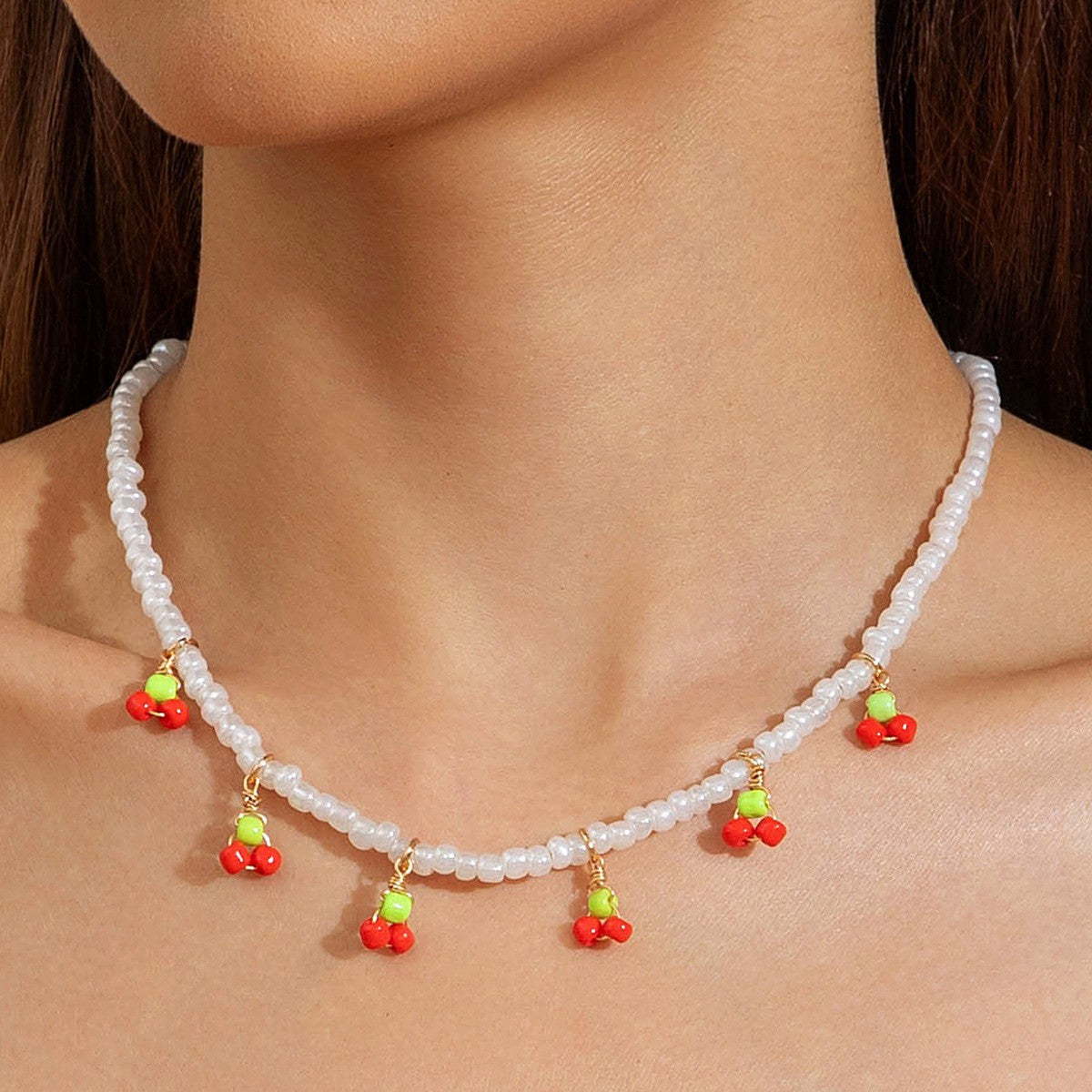 European and American Style Jewelry Light Luxury Imitation Pearl Cherry Necklace High-End Versatile Grass Multi-Layer Stacking Necklace Wholesale - 图片 15