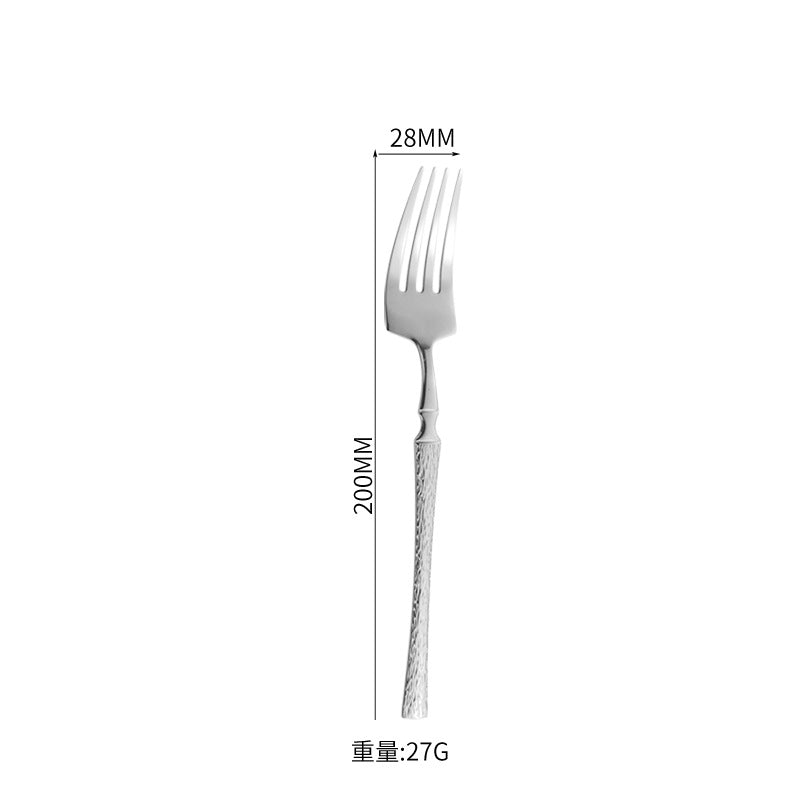 410Stainless Steel Cutlery Hotel Restaurant Hammered Knife Fork Spoon Set Western Small Waist Bark Pattern Steak Knife Fork - 图片 8