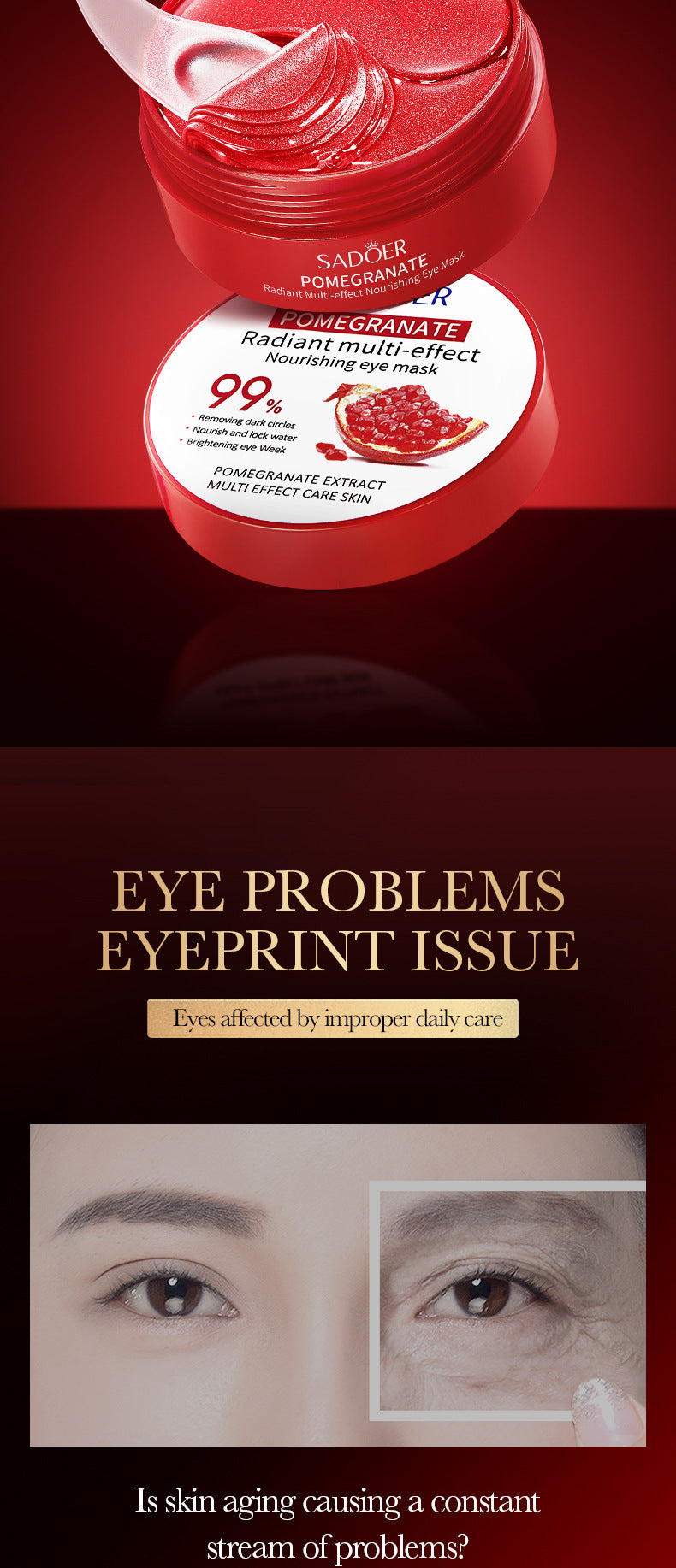 Red Pomegranate Eye Mask SADOER Moisturize the eye area, improve dark circles and wrinkles, foreign trade wholesale - 图片 8