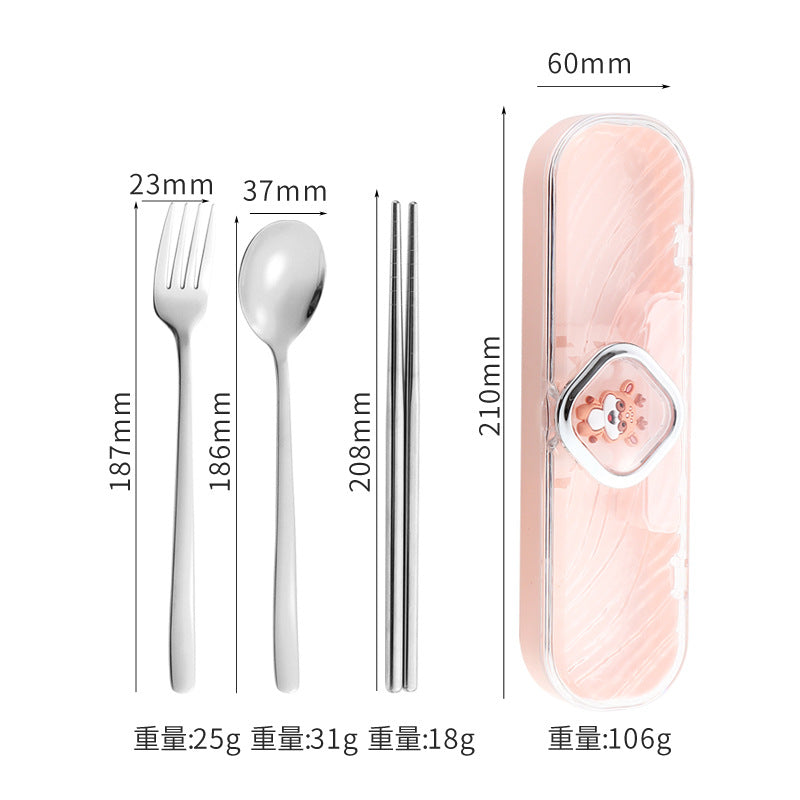 304Stainless Steel Tableware Student Cartoon Portable Tableware Set Work Outdoor Fork Spoon Chopsticks Three-piece Set - 图片 23