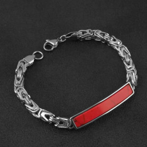 European and American Fashion Personality Stainless Steel Imitation Red Turquoise Bracelet Steel Color Non-Fading Titanium Steel Jewelry Wholesale